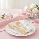 Pink 25 Pack Blue First Communion Decorations Pre Wrapped Silverware Set Disposable Serves 25, Gold Napkins Knives Forks and Spoons Baptism Party Utensils for Christening Celebration Party