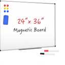 Magnetic Dry Erase Whiteboard 36 x 24 Inch - Small White Board, Silver Aluminum Frame Wall-Mounted, Magnetic Eraser, 2 Pens, Detachable Marker Tray, 6 Magnets for Office, School