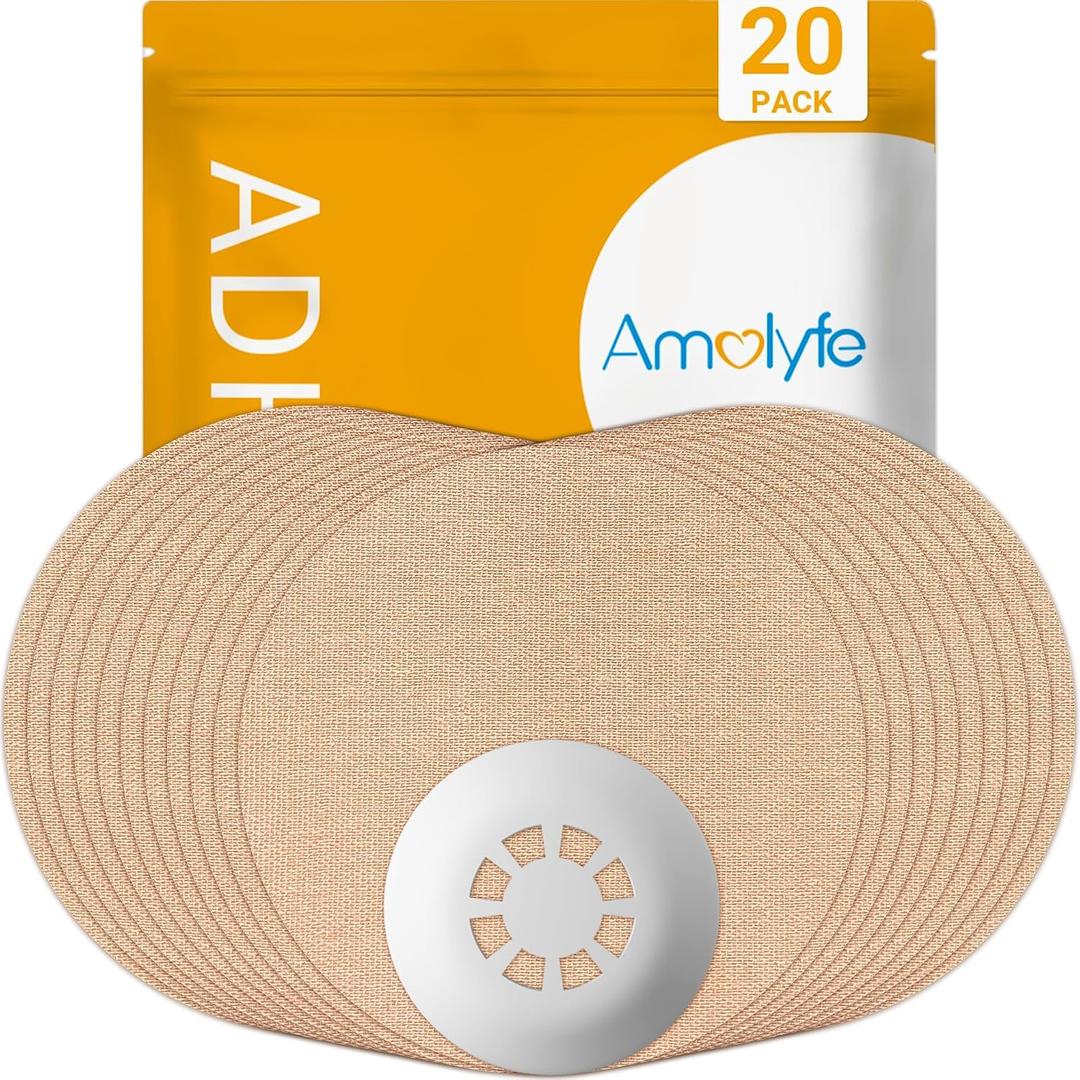 Libre 3 Sensor Covers Waterproof, 20-Pack Amolyfe Freestyle Libre 3 Plus Covers, Bump-Proof with Hard Cap, Waterproof Breathable Medical CGM Adhesive Patches, 14-Day CGM Protection (Tan)
