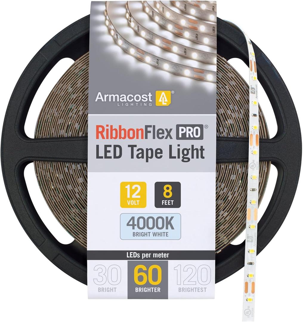 Armacost Lighting RibbonFlex Pro 12V White LED Strip Lights 60 LED/m, 4000K, 8.2 ft 152210