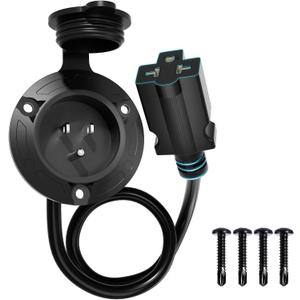 DC HOUSE 15A AC Port Plug, 125V Shore Power Inlet with Waterproof Electrical Outlet Receptacle Box with 16-Inch Outdoor Extension Cord for Golf Cart, RVs, Boat, Truck