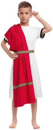 Nwnip Kids Boys Greek Toga Costume Mythos Philosopher Halloween Roman Outfit with Tunic Belt Set
