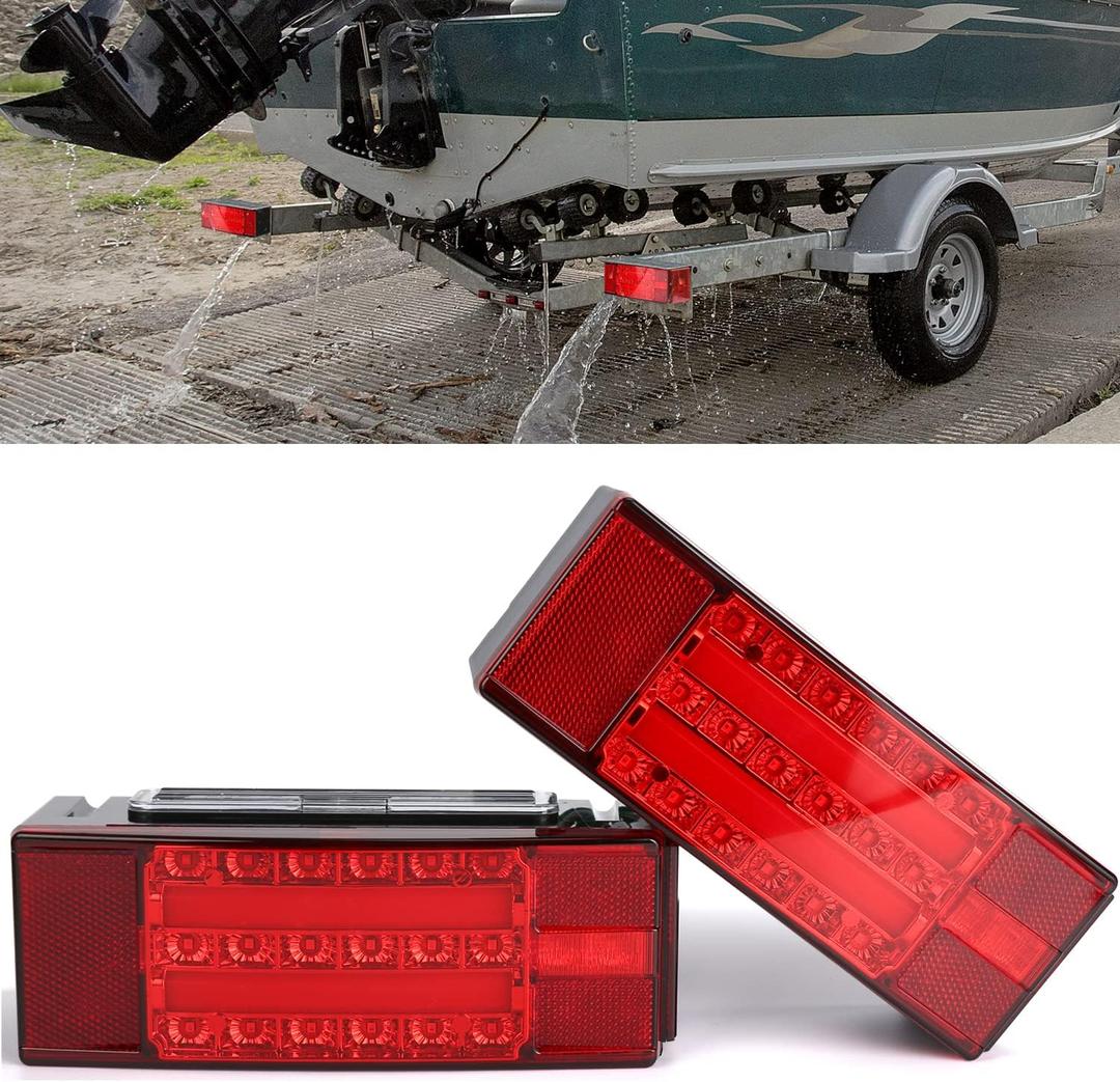 LINKITOM New Halo Rectangle Submersible LED Trailer Light, Super Bright Brake Stop Turn Tail License Lights for Camper Truck RV Boat Snowmobile Over 80" Inch