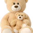 Tezituor Giant Stuffed Animal 39in, Large Teddy Bear Mommy with Baby, Big Stuffed Bear for Kids, Girlfriend on Mother's Day, Valentine, Christmas, Baby Shower, Light Brown