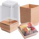 50 Pack Charcuterie Boxes with Clear Lids - Small Charcuterie Boxe 4 Inch Dessert Boxes for Presenting and Transporting an Assortment of Slice Cakes, Strawberries and Other Delicacies (Brown)