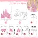 Wootkey 26Pcs Castle Princess Cake Topper Silver Pink Glitter Princess Cupcake Toppers High Heel Bow Crown Princess Cake Decorations for Princess Birthday Valentine's Day New Year Party Supplies