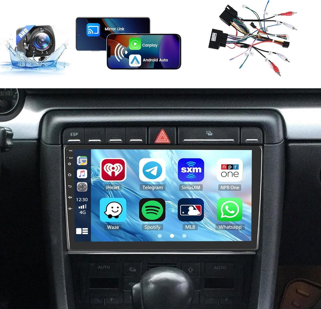 Car Radio for Audi A4 S4 RS4 2002-2008: [2G+64G] 9 inch Touch Screen Upgrade for Audi A4 Car Stereo with Wireless Carplay Android Auto GPS Navigation FM RDS DSP 26UI + Backup Camera