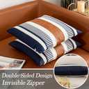 Set of 2 Navy Blue and White Boho Throw Pillow Cover, Faux Leather Modern Couch Pillow Covers 22x22 inch Farmhouse Stripe Pillowcase for Sofa Bedroom Living Room