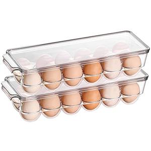 Sooyee 2 Pack Egg Holder for Refrigerator, Plastic Egg Storage Container, Fridge Egg Organizer, Clear Refrigerator Organizer Bins with Lids, Stackable Tray Holds 12 Eggs