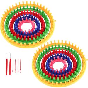 JAPCHET 2 Pack Round Knitting Looms Set, Set of 5 Plastic Knitting Loom Kit with 2 Hook, 4 Needle, Loom Knit Starter Kit for Beginners