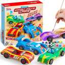 Klever Kits 4 DIY Wooden Race Cars-Build & Paint Your Own Wood Craft Kit, 4 Race Cars Toy, Easy to Assemble Arts Crafts Kit, Birthday Party Presents for Kids Boys and Girls