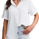YAMANMAN Womens Button Down Shirt Short Sleeve Classic Collared Blouse Work Office Casual Chiffon Tops (Large)