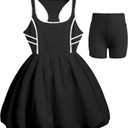 Girls Dress Sleeveless Tennis Dress Bubble Tank Dress Summer Casual Sundress Golf Sports with Shorts Pockets 4-5Y (Black)