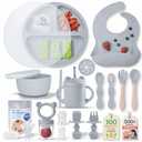 Remonda 23-Piece BPA-Free Silicone Baby Feeding Set | Extra Large Suction Plates, Toddler Bowls, Self Feeding Spoons, and More | Dishwasher Safe| Baby Led Weaning Supplies (Grey) AA