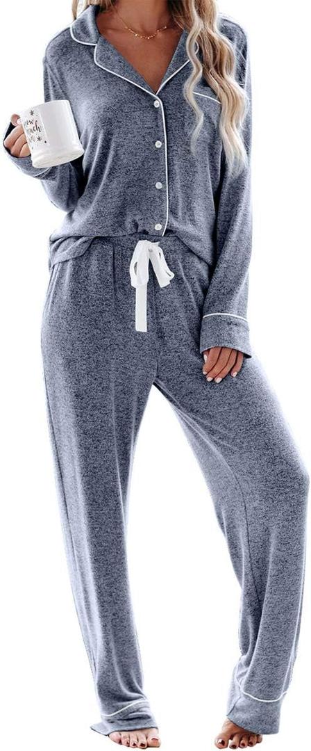 Aamikast Women's Pajama Sets Long Sleeve Button Down Sleepwear Nightwear Soft Pjs Lounge Sets (XXL)