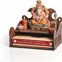 Pooja Mandir for Home, Wooden Temple Small with Utility Shelf, DIY Wall Mounted Puja Mandirs, Home Temple Devghar, Puja Stand for Office, Shop - 8"x8.5" (Shubh Labh with Kalash Carving)