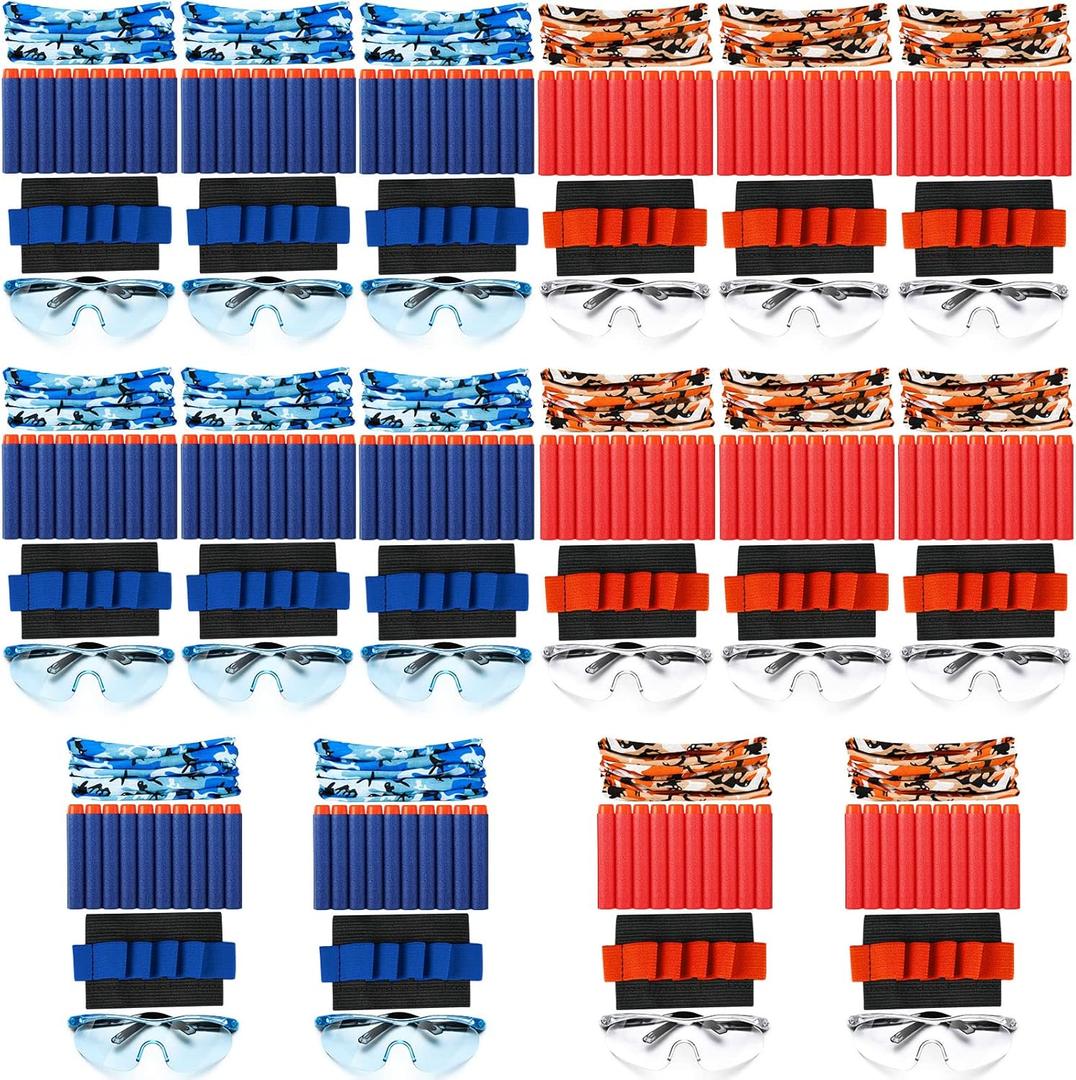 Sosation 64 Pcs Gun Party Supplies and Favors Compatible with Nerf Include Tactical Glasses Face Mask Foam Darts Wrist Ammo Holder Gun Accessories Party Favors