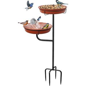 Freestanding Birdbaths Bowl Outdoor, Standing Garden Bird Bath Bird Feeder & Bird Bath Bowl, Detachable Decoration Spa Birdfeeder for Garden Patio Yard Lawn, 4 Spiky Metal Stake (Brown)