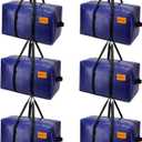 6 Pack Moving Bags Heavy Duty, Extra Large Storage Totes Bag with Zippers and Sturdy Handles, Packing Bags for Moving, Storage, Travel, Space Saving, Moving Boxes College Essentials Blue