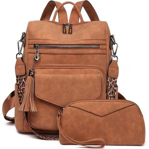 GAEKEAO Backpack Purse for Women Fashion Leather Designer Travel Backpack Purses Convertible Shoulder Bag with Wristlet (Nubuck Brown)