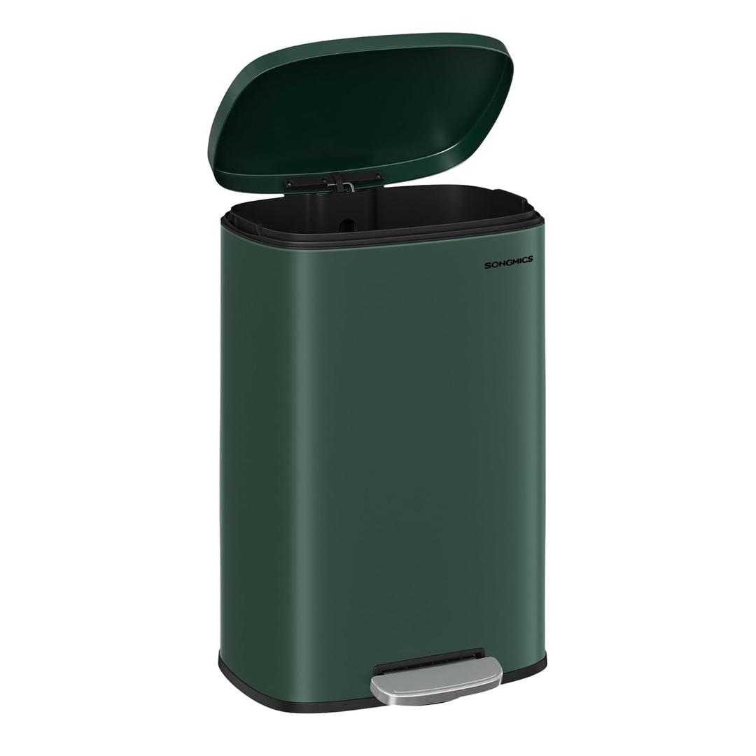 SONGMICS 13 Gallon (50 L) Trash Can, Stainless Steel Kitchen Garbage Can, Recycling or Waste Bin, Soft Close, Step-On Pedal, Removable Inner Bucket, Retro Green ULTB050C01