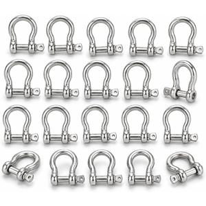 YOUNTHYE 20 PCS M6 Stainless Steel Screw Pin Shackles, 1/4 Inch 304 Stainless Steel Bow Shackle Set, Small Clevis Connectors for Chain, Rope, Anchor Lines, Tie Downs, Trailer and Outdoor Utility Use