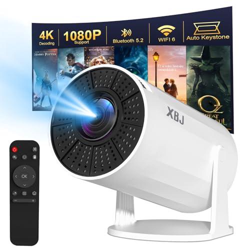 XBJ [Built-in Apps] 5G WiFi Bluetooth Smart Projector,4K support HD Portable Projector, Mini Projector with Stereo Speaker. Indoor, Outdoor Use,Compatible with TV Stick Smartphone/ pc/USB（White）