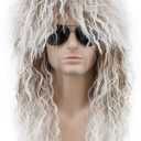 karlery Men and Women Long Curly Brown Gradient White Wig 70s 80s Rocker Mullet Party Funny Wig Costume Wig