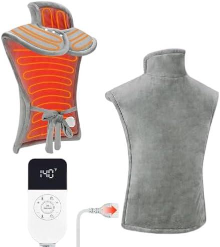 Weighted Heating Pad for Neck and Shoulder, Extra Large Heating Pad for Back Pain Relief 23.6 x 37.4, Auto Shut-Off, Fast Heating (86-140℉ Heating Range), Heated Neck Wrap Gifts for Women Men, Grey