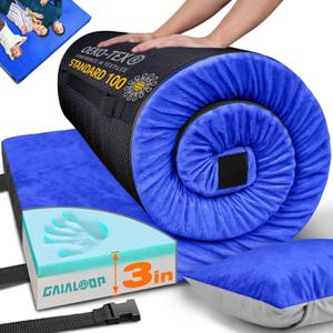 GAIALOOP 3 Inch Memory Foam Camping Mattress, Dual Layer Thick Sleeping Camp Pad for Car Tent Cot, Roll-Up Portable Glamping Floor Bed for Guests Sleepover, Twin: 75*38*3"
