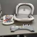 MoreFeel Collapsible Baby Bathtub for Newborn with Thermometer & 1 Hooded Towel & 1 Soft Floating Cushion,Portable Travel Bathtub with Drain Hole, Durable Foldable Baby Tubs for Infants to Toddler (Grey)