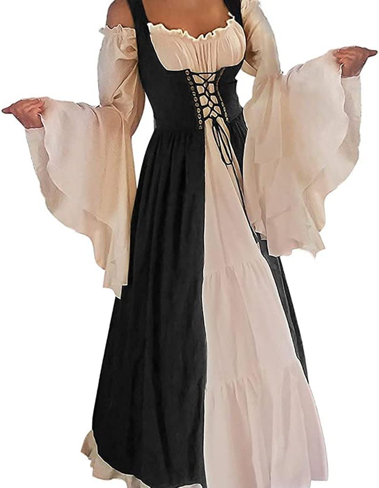 Renaissance Costume Women Medieval Dress for Ren Fair Halloween Cosplay, L/XL