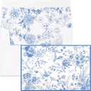 Crisky 50 Pack Blue Floral Blank Note Cards with Envelopes & Stickers, Gold Foil Bridal Shower Thank You Cards Greeting Bulk for Birthday, Baby Shower, Wedding, Graduation