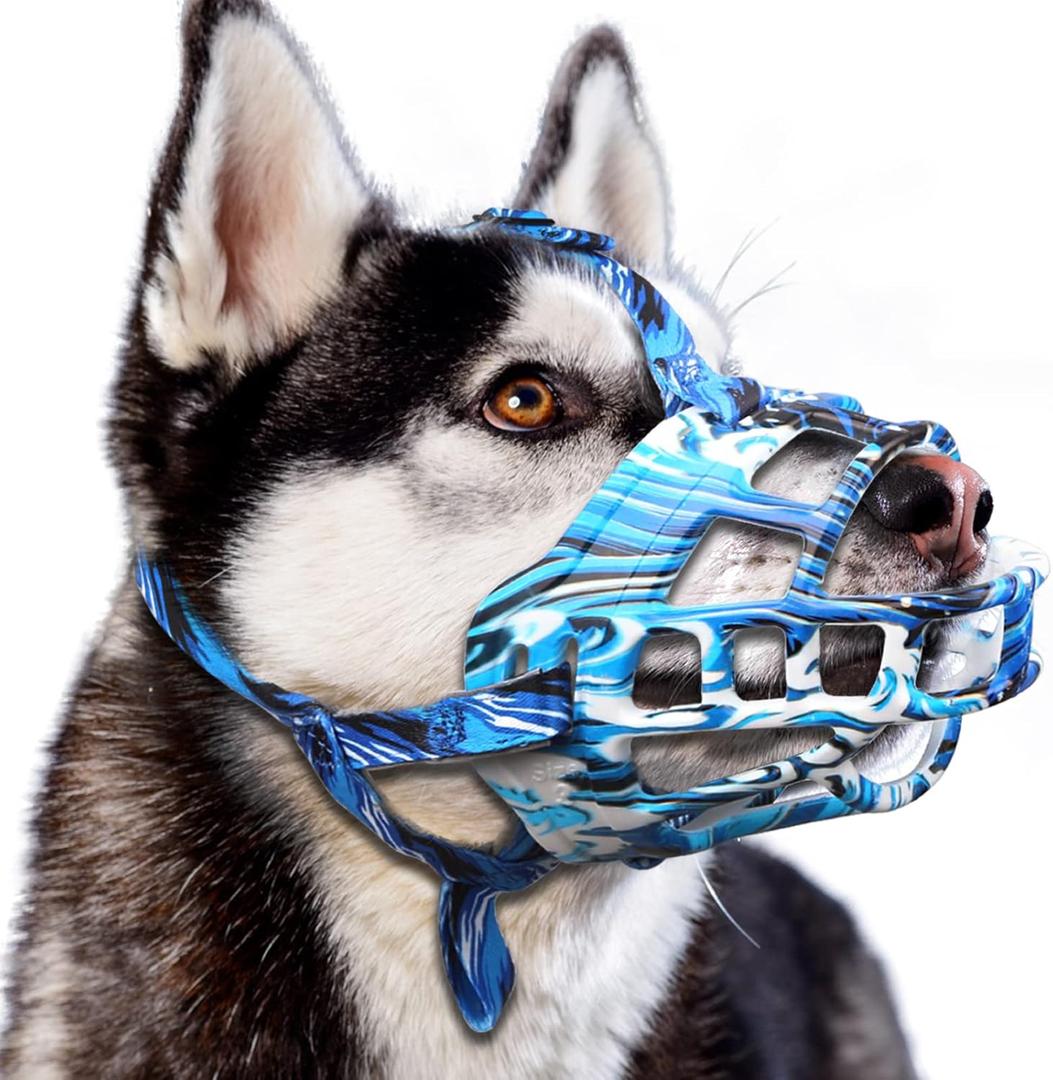 Basket Dog Muzzle for Prevent Biting  Breathable & Adjustable Muzzles for Large, Medium & Small Dogs Allows Panting, Drinking & Treats Perfect for Grooming, Training & Reactive Dog, Blue, Size 3