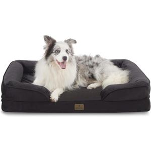 Bedfolks Orthopedic Dog Bed, Big Waterproof Dog Sofa Bed for Large Dogs, Egg Foam Pet Couch Bed with Removable Washable Cover and Nonslip Bottom, Black, Size: 38.0"L x 28.0"W x 6.5"Th
