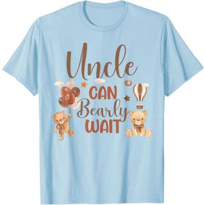 Uncle Can Bearly Wait Bear Gender Neutral Boy Baby Shower T-Shirt (Small, Black)