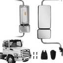 Black Door Mirror with Signal Light Power Heated Adjustable Mirrors fit for 2011+ Hino 238 258 268 338 Semi Trucks (Chrome, Left)