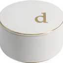 COLLECTIVE HOME - Ceramic Jewelry Box, Elegant Embossed Jewelry Holder, Trinket Organizer with Gold Monogram Lid, Storage for Ring Necklace Bracelet Earrings, Rings and Accessories (d)