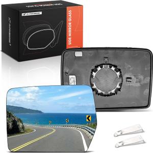 A-Premium Left Driver Side Heated Mirror Glass Compatible with Ford F150 2004 2005 2006 2007 2008 2009 2010 - Exterior Side View Flat Mirror with Rear Holder, Replace# 4L3Z17K707DB