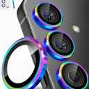 CloudValley for Samsung Galaxy S25 Camera Lens Protector, 9H Tempered Glass + Aluminum Alloy Metal Individual Lens Protective Ring, [1 Second Installaion] Ultra-HD Tempered Glass Cover,Colorful