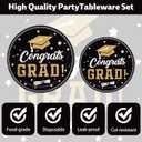 140PCS Graduation Party Supplies Congrats Grad Plates and Napkins Graduation Party Decorations Black Gold Disposable Tableware Set Congrats Grad Party Paper Plates, Serve 20 Guest