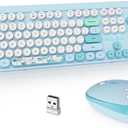 GTSP Typewriter Wireless Keyboard Mouse Combo, Cute 2.4G Office Full-Sized Retro Keyboard with Round Keycaps for Laptop PC DesktopsBlue