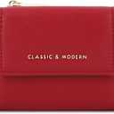 Sunwel Fashion Small Wallet Flapover Bifold Wallet Zipper Pocket Cash Card ID Window Coin Purse for Women Girls (RED)