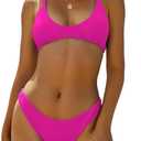 ZAFUL Women's Tie Back Padded High Cut Bralette Bikini Set Two Piece Swimsuit (Pink, M)