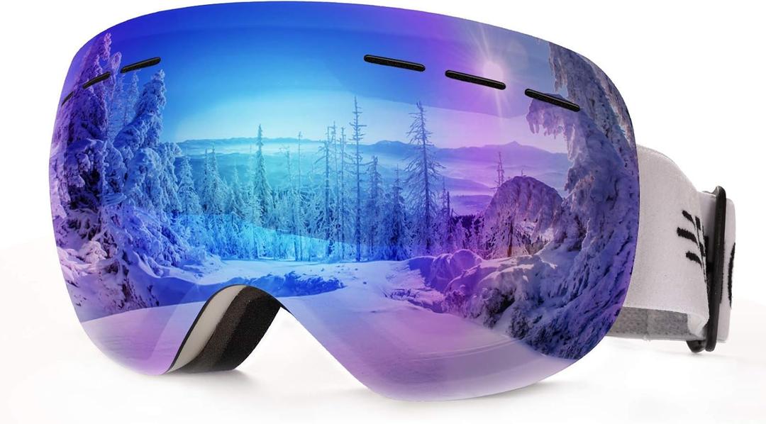 FONHCOO Ski Goggles for Men Women, Anti-Fog OTG Snow Snowboard Glasses with Detachable Lens for Skiing Skating, UV Protection (Blue Vlt 17.5%)