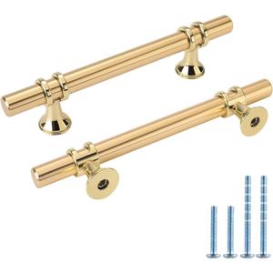 Rergy Cabinet Handles Drawer Pulls and Knobs, 10Pack Gold 4inch Hole Center, Kitchen Hardware for Dresser Handle Zinc Alloy Furniture Pull