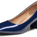 Heel The World Women's Pumps,Low Chunky Block Heels,Square Toe Patent Women Dress Shoes for Party Office (11, Blue)