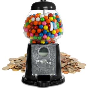Gumball Machine for Kids 9" - Heavy Duty Metal with Glass - Christmas Antique Style Bubble Gum Machine - Kids Coin Operated Toy Bank for USA Coins - Candy Dispenser - Playo (Black)