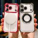 Eiyikof for iPhone 17 Pro Case Magnetic Transparent Case,Luxury Bling Four Corners Shockproof Military-Grade Protection with Camera Lens Protector MagSafe Clear Plating Cover for Women Men-Red