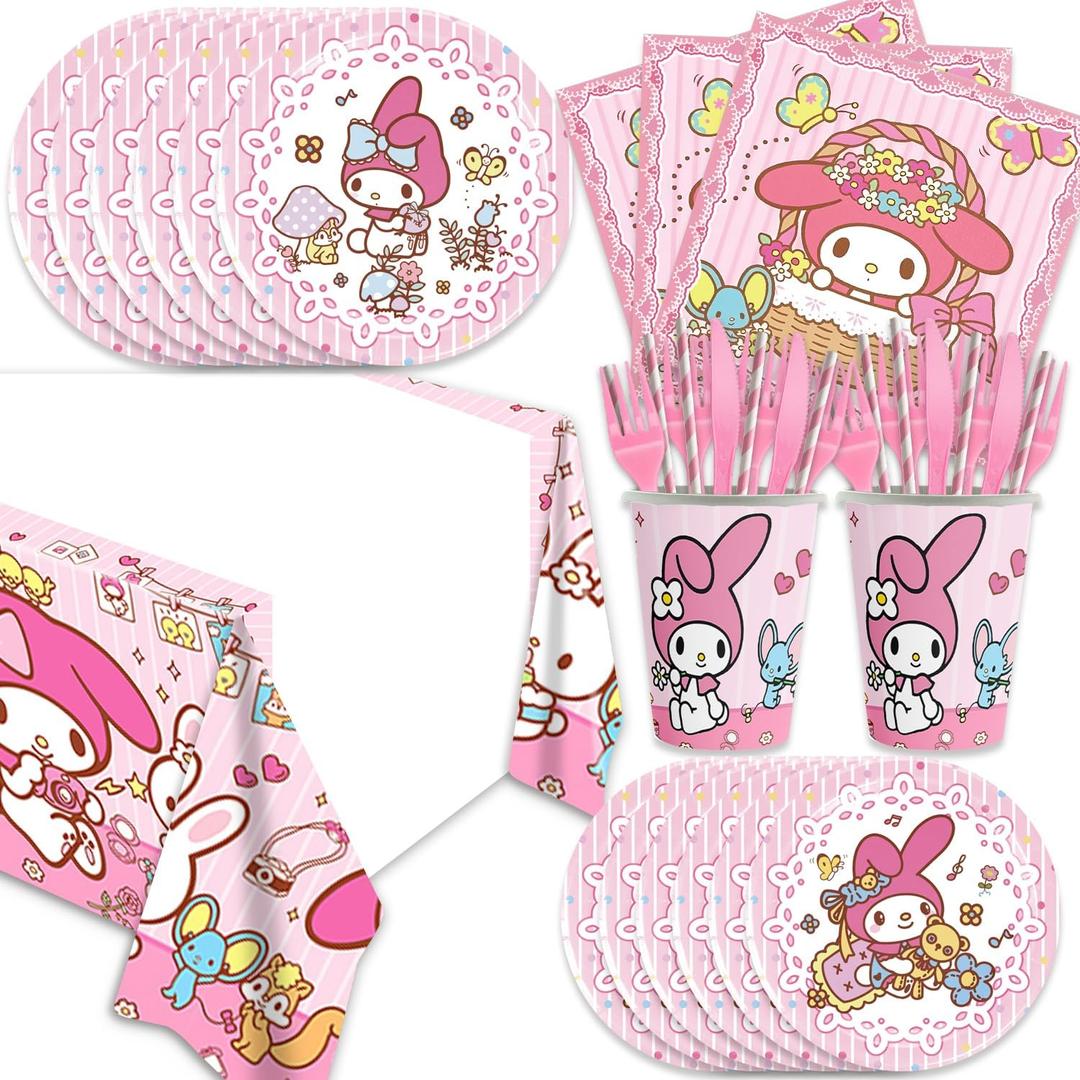 141Pcs Melod Parties Party Tableware Party Disposable Dinnerware Plates Cups Napkins for Melod Baby Shower Party Decoration Supplies,Serves 20